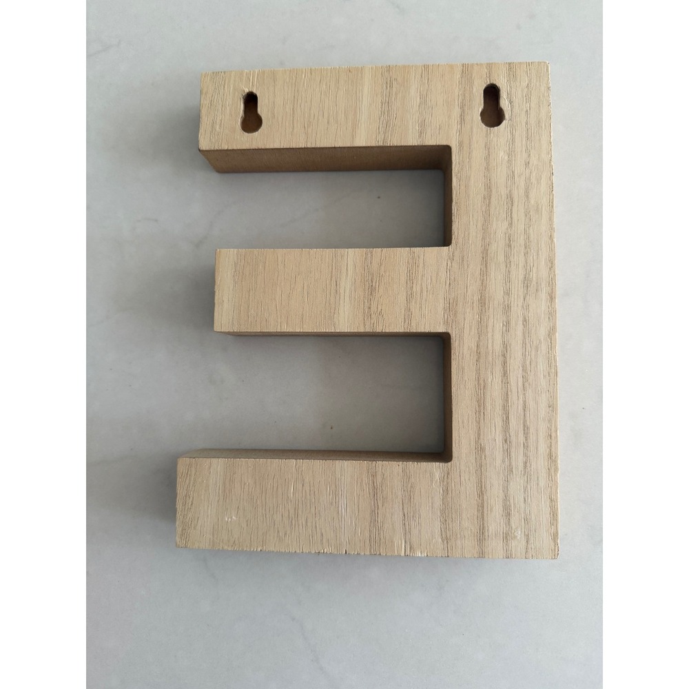 Wooden Letter E Block Wall Decor White Natural Wood Arrow Pattern Boho Accent - Picture 3 of 3